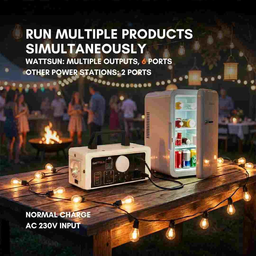 Wattsun 450W Portable Power Station | 296Wh Lithium Battery | 6 Output Ports | IP32 Rated | 15W LED Light